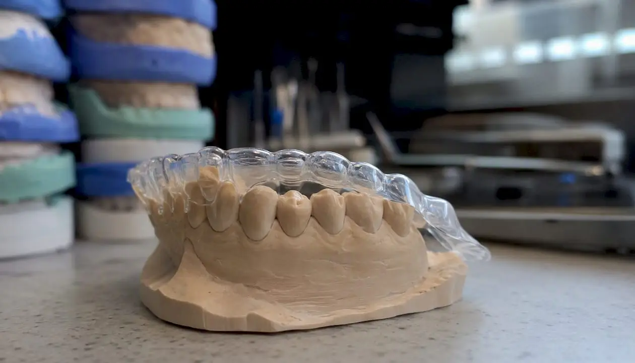 Clear aligner bowing on molar area of dental cast