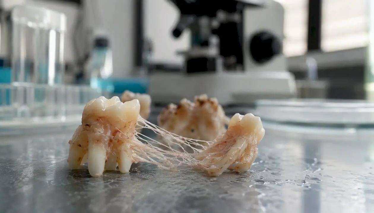 Close-up of periodontal ligament fibers on tooth
