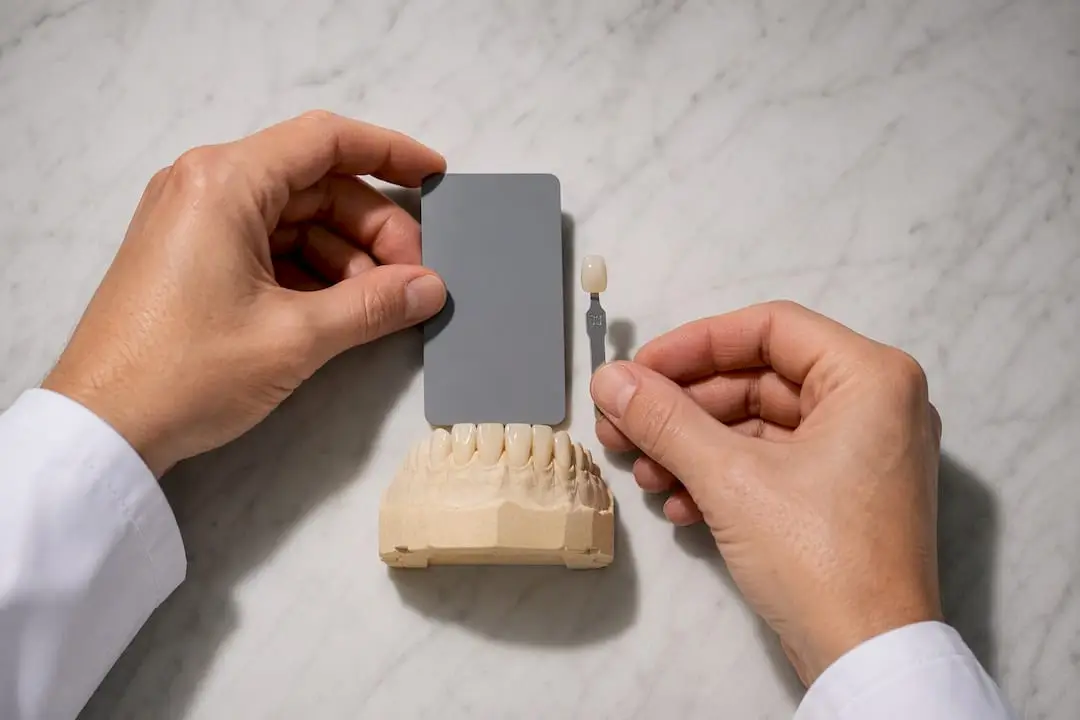 Gray card beside dental shade tab