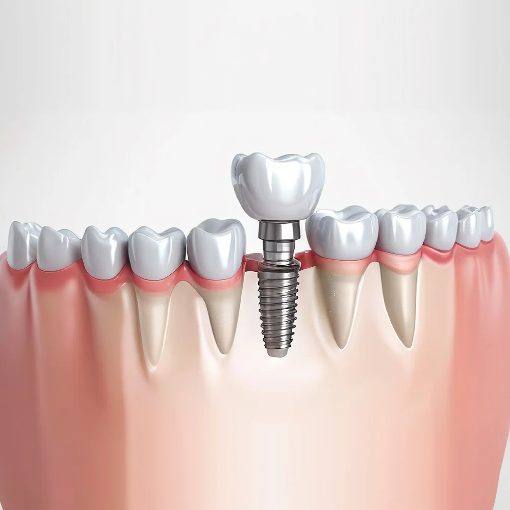 Illustration of a single implant crown between natural lower teeth