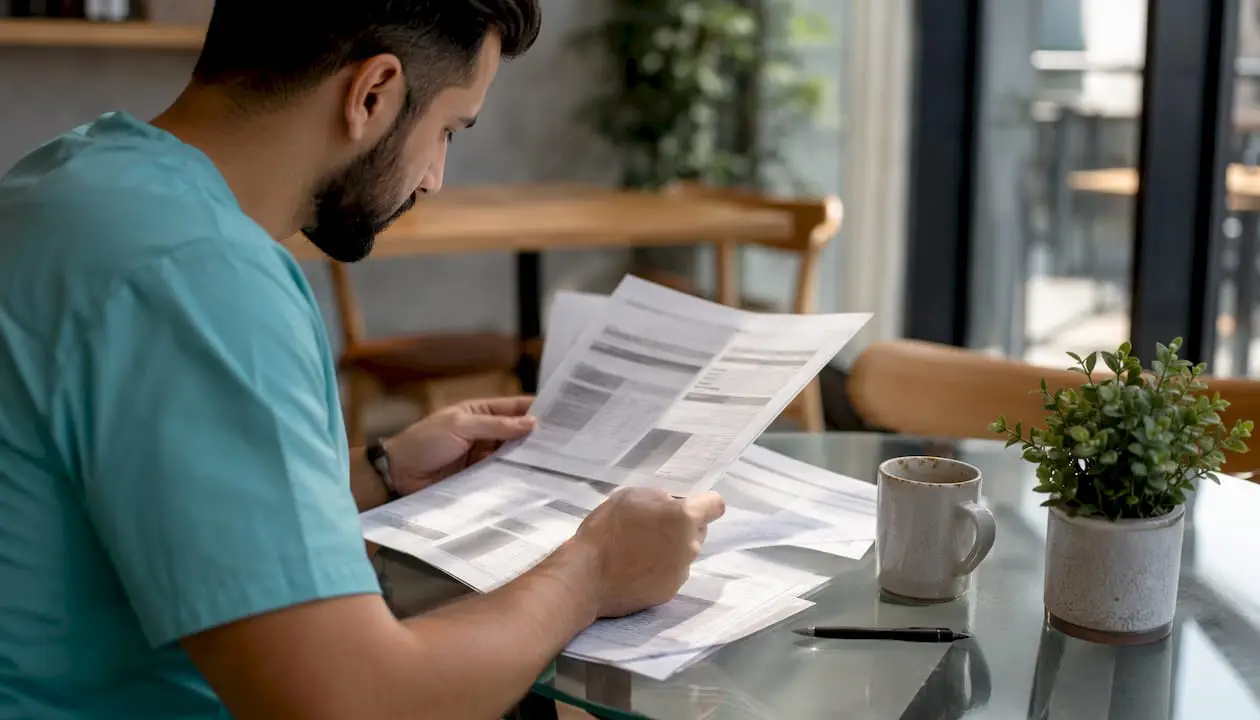 Dentist examining dental credential documents