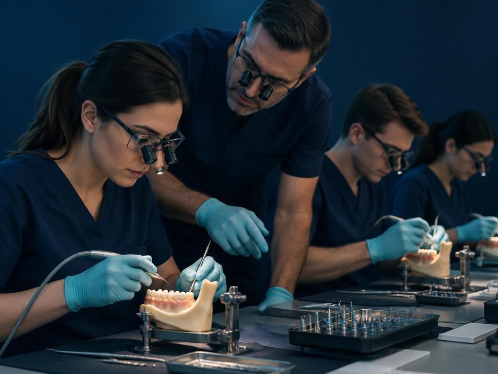 Hands-on dental implant training for dentists at clinical stations
