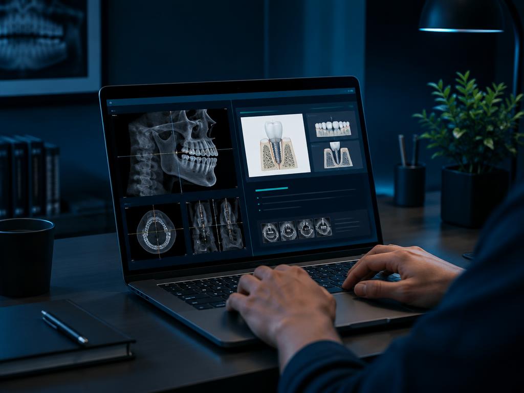 Dentist reviewing CBCT imaging in an online dental course